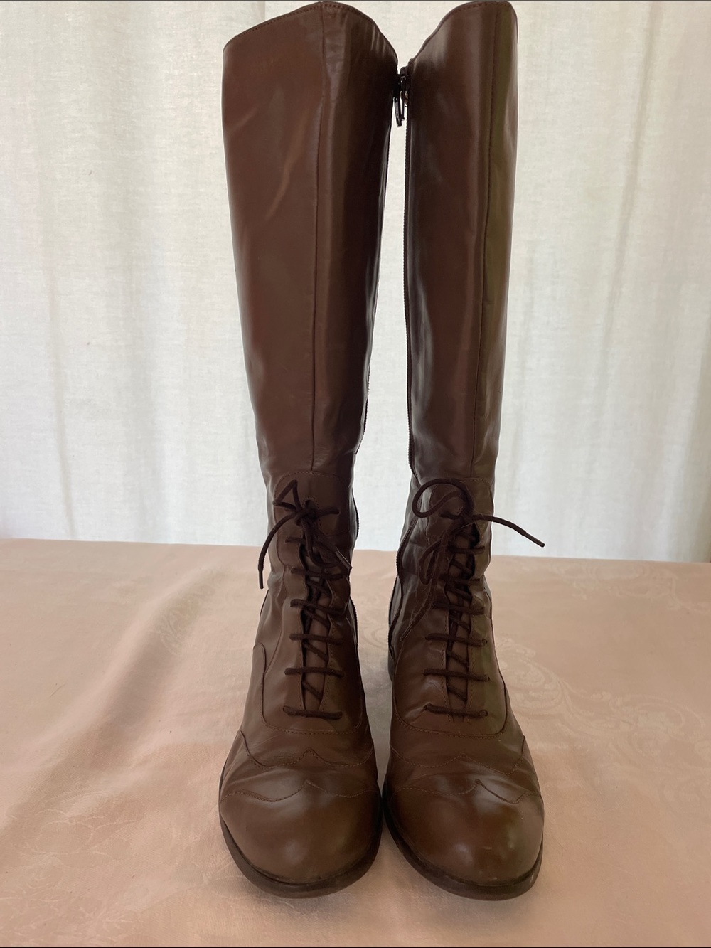 Tall Olive brown faux Lace-Up Leather Riding Boots